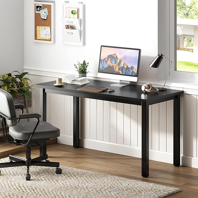 Need Computer Desk, 47 inch Home Office Desk, Modern Simple Style Home Office Gaming Desk, Basic Writing Table for Study Student, Black Metal Frame, Black