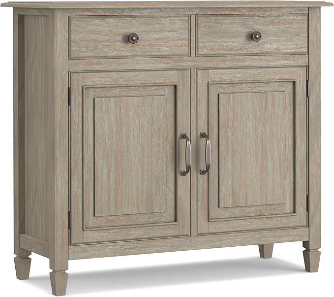 SIMPLIHOME Connaught 40-inch Wide Solid Wood Storage Cabinet in Distressed Grey for Entryway, Living Room, Organizer for Hats, Gloves, Shoes, Keys, Slim Design, Traditional Style