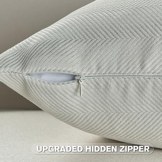 FUTEI Cream White Chenille Throw Pillow Covers 22x22 Inch Set of 2,Soft Wide Chevron Textured Cushion Case,Farmhouse Home Decor for Couch Bed Living Room