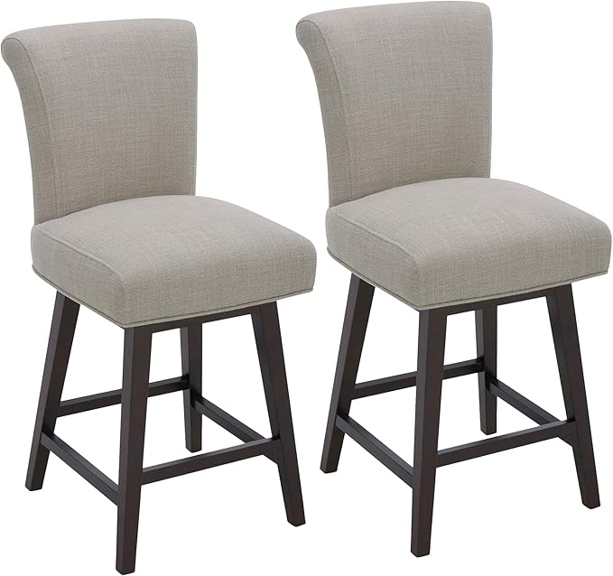 CHITA 26 Inch Counter Height Swivel Bar Stools Set of 2, FSC Certified Modern Fabric Swivel Barstool Chair with Back, Flax Beige