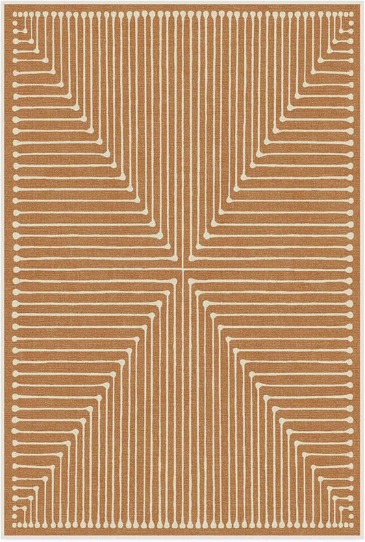 RUGGABLE x Jonathan Adler Machine Washable Modern Area Rug – Inkdrop Copper 4x6, Stain-Resistant, Non-Slip – Medium Rugs for Living Room, Bedroom, Hallway, Entryway & Office–with Standard Pad