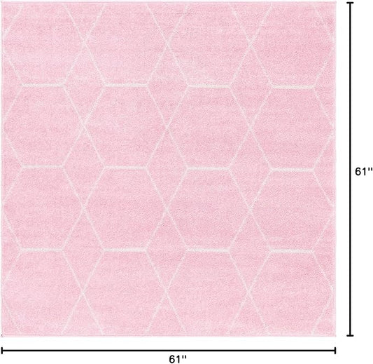 Unique Loom Trellis Frieze Collection Area Rug - Geometric (5' Square, Light Pink/ Ivory)