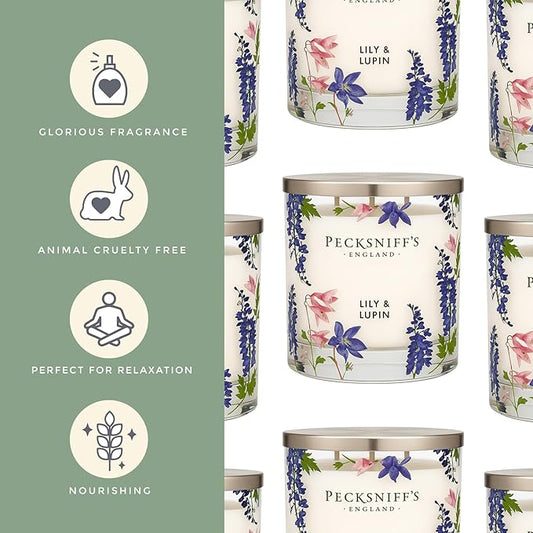 Pecksniff’s 3 Wick Candle – Lily & Lupin, 550 g / 19.4 oz – Long Lasting Burn, Elegant Home Decor & Relaxing Ambiance