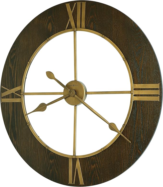 Howard Miller Chasum Gallery Wall Clock, Wall Mount Analog Dial with Golden Roman Numerals Wooden Finish, Battery Powered Classic Round Design Best for Office, Living Room & Home Decor