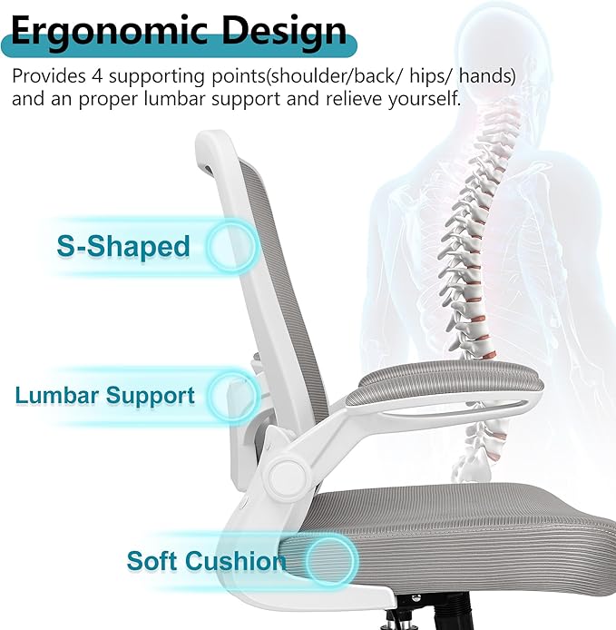 FelixKing Office Chair, Ergonomic Desk Chair Breathable Mesh Chairs Adjustable High Back Lumbar Support Flip-up Armrests, Executive Rolling Swivel Comfy Computer Chairs Home Office Gray
