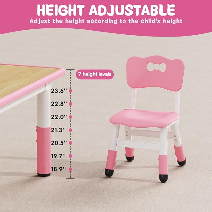 Brelley Kids Table and 2 Chairs Set, Height Adjustable Toddler Desk 31.5" L x 23.6" W and Chair Set, Graffiti Desktop, Classroom/Daycare/Home, Children Multi-Activity Table for Ages 2-8