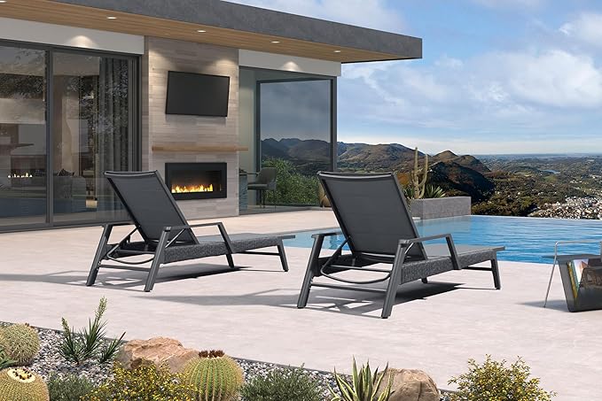 PURPLE LEAF Outdoor Chaise Lounge 2 Pieces Patio Recliner Sunbathing Tanning Chair for Poolside Balcony with Armrests Backyard Moon Basalt
