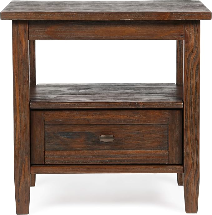 SIMPLIHOME Warm Shaker SOLID WOOD 20 inch Wide Rectangle Transitional End Table in Distressed Charcoal Brown for the Living Room and Bedroom