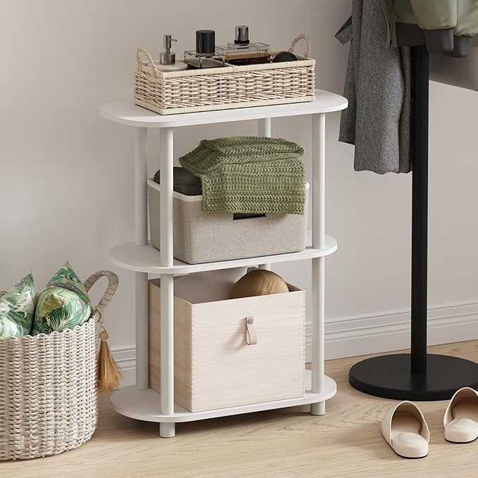 Furinno Turn-N-Tube No Tools 3-Tier Modern Oval Side Display Rack, White/Virgin White