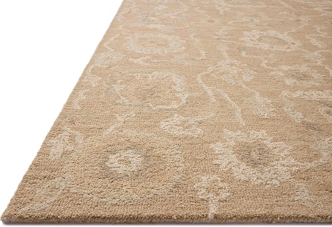 Loloi Chris Loves Julia Dorothea Collection DRT-01 Sand/Pebble 9'-3" x 13' Area Rug Wool Neutral Floral Living Room Bedroom Carpet