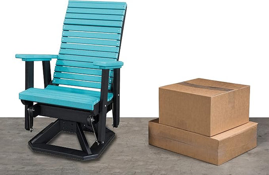 DutchCrafters Modern Horizontal Slat High Back Poly Adirondack Swivel Glider Outdoor Patio Chair (Tudor Brown & Weatherwood)