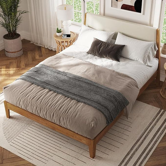DG Casa Vandermark Solid Wood Easy Install King Bed Frame with Unique Headboard and Wooden Slat Support Included No Box Spring Required - Beige Walnut