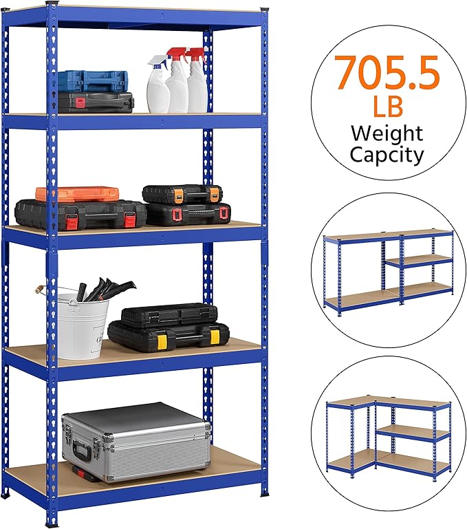 Yaheetech Storage Shelves 5 Tier Garage Shelving Heavy Duty Garage Shelves Adjustable Metal Shelving Unit Utility Rack Industrial Shelving for Warehouse Pantry Closet, 35.5″W × 17.5″D × 72″H, Blue