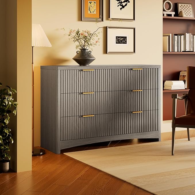 Marsail 6 Drawer Wooden Dresser with Smooth-Glide Drawers, Modern Storage Solution for Bedrooms, Living Rooms, and Hallways, Featuring Large Capacity and an Elegant Natural Wood Finish, Light Grey
