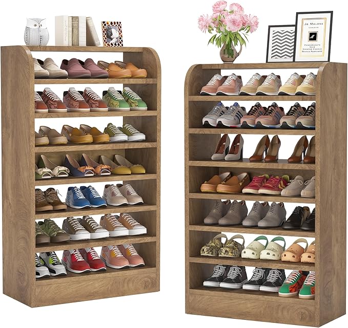 Tribesigns Shoe Rack for Entryway, 8-Tier Tall Shoe Shelf Shoes Storage, Wooden Shoe Cabinet Organizer for Closet, Hallway, Living Room, Wood Color, 2 Pcs