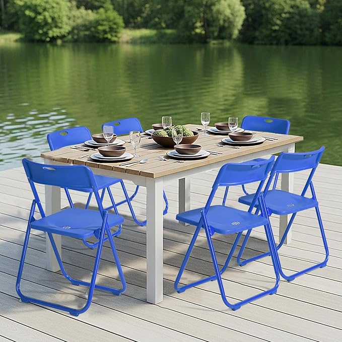 Karl home 10 Pcs Folding Chair, 300LBS Lightweight Foldable Plastic Chair, Reinforced Metal Frame Easy to Fold & Store for Indoor & Outdoor, Wedding, Party, Meeting Room, Patio and Garden, Blue