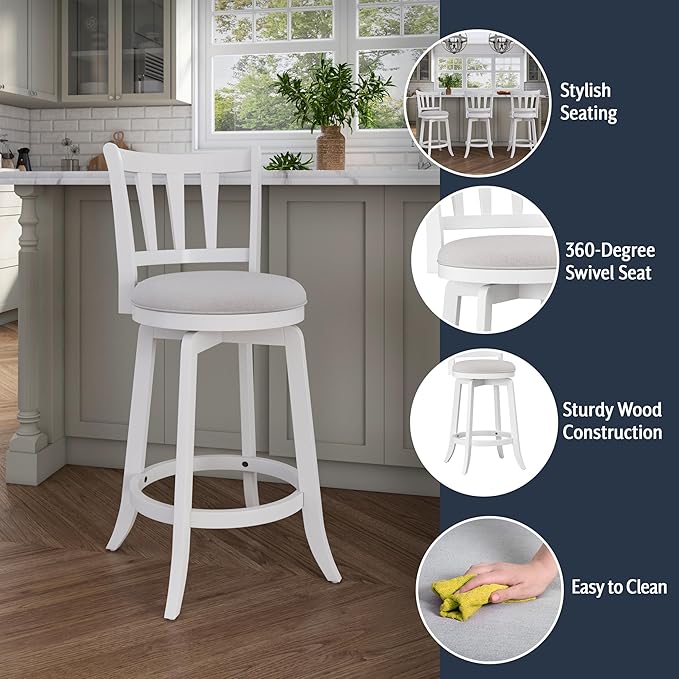 HILLSDALE Presque ISLE Wood Counter Height Swivel Stool White