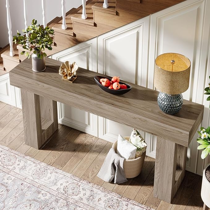 Tribesigns Farmhouse Console Table, 63-Inch Long Narrow Sofa Table Behind The Couch, Wooden Rectangular Entryway Table for Entrance, Hallway, Living Room (Grey)