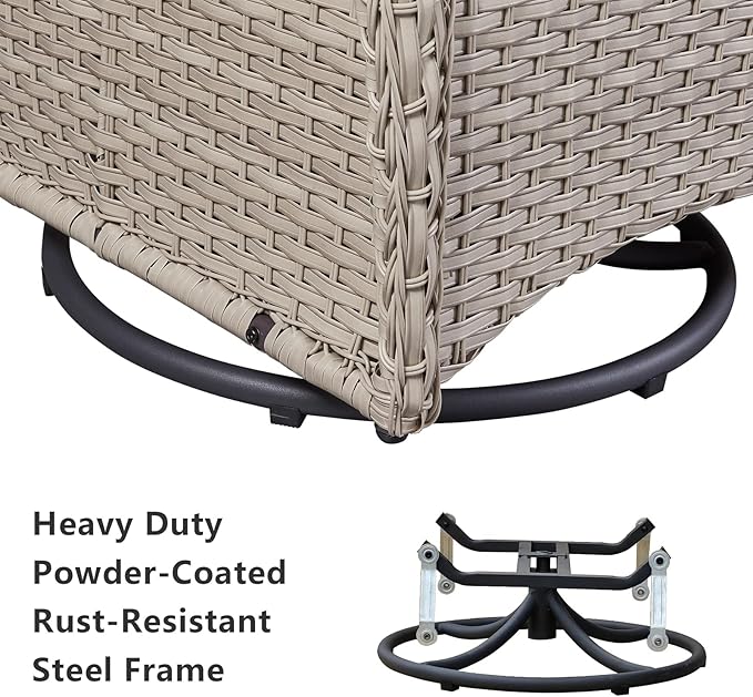 HUMMUH Swivel Patio Chair 3 Piece PE Wicker Patio Furniture Set with Rocking Chairs and Side Table Outdoor Bistro Set for Porch,Garden,Deck,Poolside