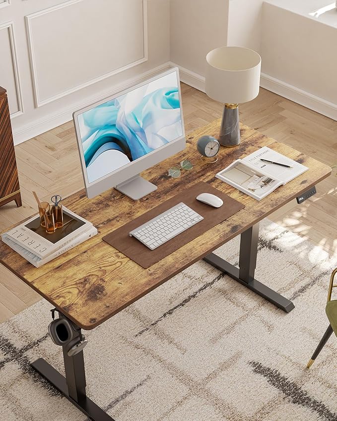 CubiCubi 55 x 24 Inches Electric Standing Desk, Height Adjustable Sit to Stand Desk, Home Office Table with Splice Board, Rustic Brown