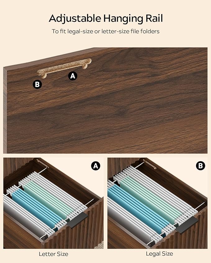 Modern Fluted Executive Desk with File Drawer, 55" Large Computer Desk with Storage and Charging Station, Wooden Home Office Desk for Workspace, Writing, Study, Brown