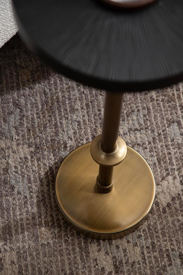 Kate and Laurel Engles Traditional Adjustable-Height Pedestal Drink Table, 10 x 10 x 30, Antique Brass and Black, Vintage Round Indoor Metal Plant Stand with Embossed Sunburst Pattern