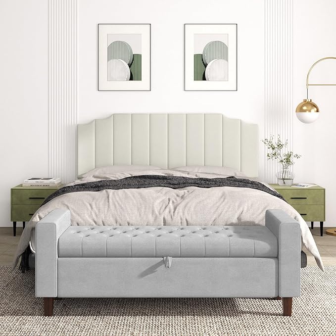 King Size Headboard Only, Velvet Wall Mounted Headboard King for Adjustable Bed Modern Upholstered Head Board Easy Assembly, Cream
