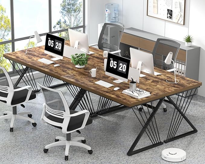 FOLUBAN Home Office Desk, Modern Wood and Metal Computer Desk, Simple Writing Work PC Desks for Bedroom, Industrial Study Gaming Table for Living Room, Rustic Brown, 53 Inch