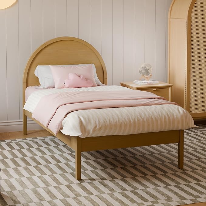 Babyletto Bondi Twin Bed for Kids - GREENGUARD Gold Certified - Twin Bed Frames with Arched Headboard - Universal Mattress Fit - No Box Spring Needed, Perfect for Boys/Girls Room & Guest Rooms, Honey