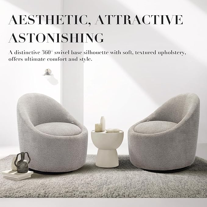 360° Swivel Accent Chair Set of 2, Mid-Century Modern Chair with Hidden Storge, Small Swivel Chair with Arms for Living Room/Office - Light Grey