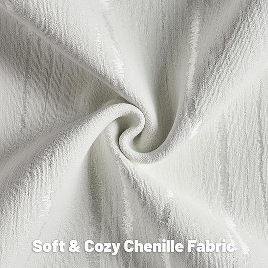 FUTEI White Chenille Decorative Throw Pillow Covers 22x22 Inch Set of 2,Soft Embossed Striped Textured Cushion Case,Modern Home Decor for Couch Bed Living Room