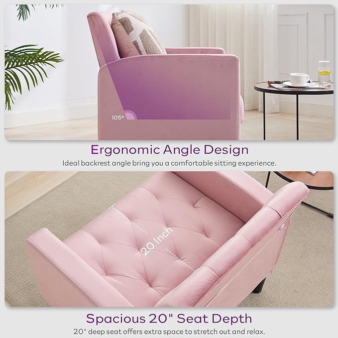TYBOATLE Accent Chairs Set of 2, Mid Century Modern Upholstered Tufted Living Room Chair for Bedroom, Armchair Single Sofa,Reading Lounging Side Lounge Office Chair (Pink)