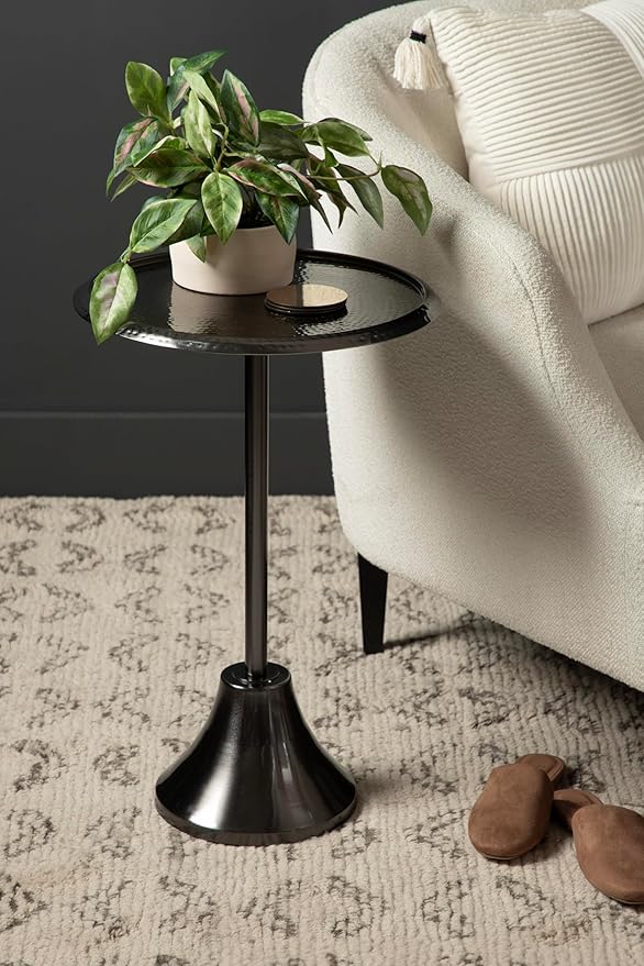 Kate and Laurel Sanzo Modern Pedestal Side Table; 15 x 15 x 24; Gray Gunmetal; Decorative End Table with Hammered Tabletop for Use as a Bedroom Nightstand or Living Room Accent Table