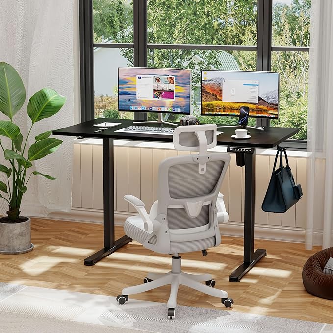Shahoo 45.2 Inch Standing Desk, Electric Height Adjustable Computer Desks with Hook and Cable Hole, Black