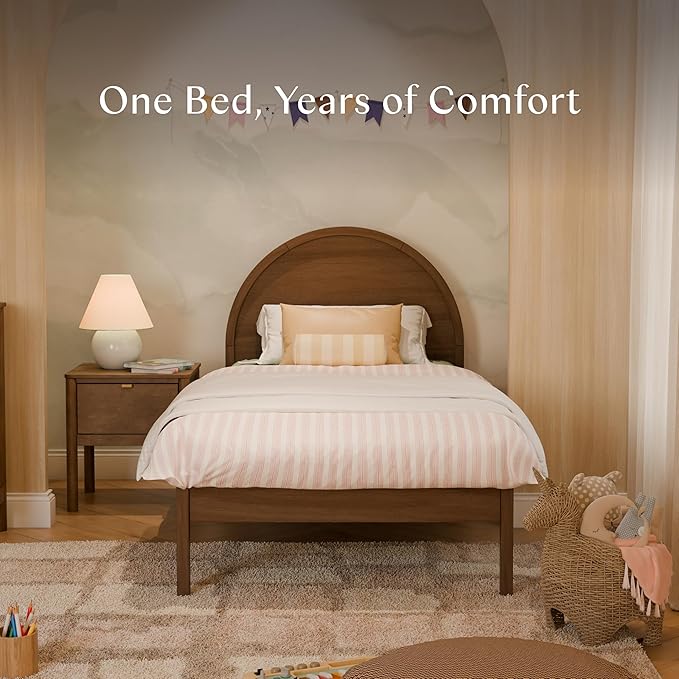 Babyletto Bondi Twin Bed for Kids - GREENGUARD Gold Certified - Twin Bed Frames with Arched Headboard - Universal Mattress Fit - No Box Spring Needed, Perfect for Boys & Girls Room - Natural Walnut
