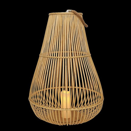 Alpine Corporation IWY108HH-L Outdoor Bamboo Lantern with LED Candle, Brown Finish for Patio and Garden Decor, 33" Tall