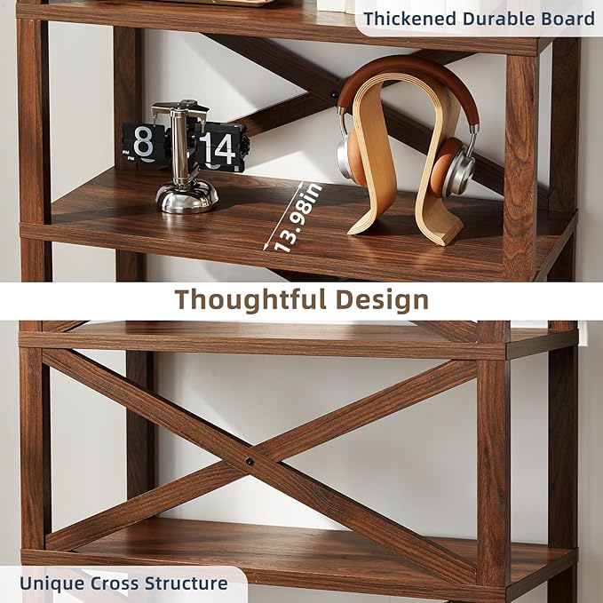 5 Tier Bookshelf 70" Tall Bookcase with Barn Doors,Large Farmhouse Display Book Shelf with Adjustable Shelves and Storage Cabinet,Library Wood Bookshelves for Living Room,Kitchen,Brown(3PCS)
