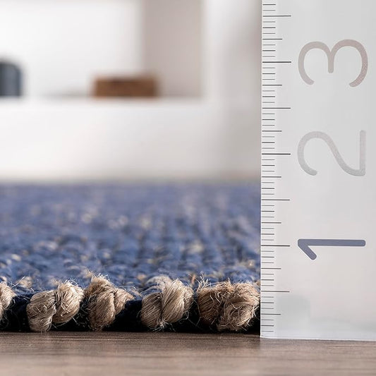 nuLOOM 6x9 Elfriede Jute & Cotton Hand Woven Area Rug, Blue, Solid Rustic Farmhouse Style, Weaved Design, Natural Fiber, For Bedroom, Living Room, Dining Room, Hallway, Office, Entryway