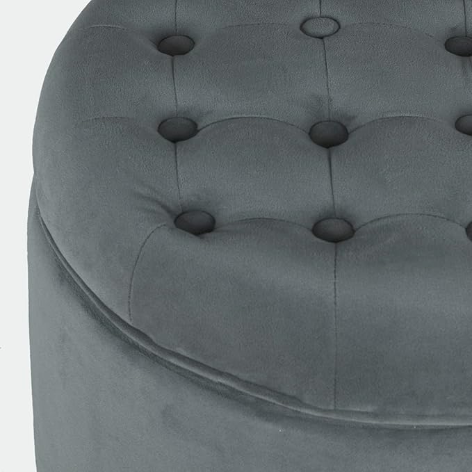 Homepop Home Decor | Upholstered Round Velvet Tufted Foot Rest Ottoman | Ottoman with Storage for Living Room & Bedroom | Decorative Home Furniture, Dark Gray Small