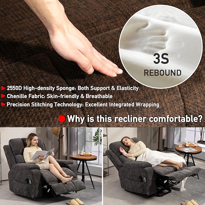 Lazy Boy Recliner Chair, Postoperative Recovery,Retractable 23'' Extra-Long Leg Support Lift Chair Hold up to 400lb,25.5'' Oversized Recliner seat for Big and Tall