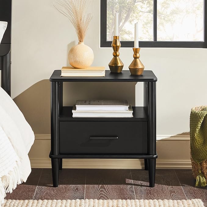 Walker Edison Modern 1-Drawer Nightstand, 20 Inch, Black 20-Inch