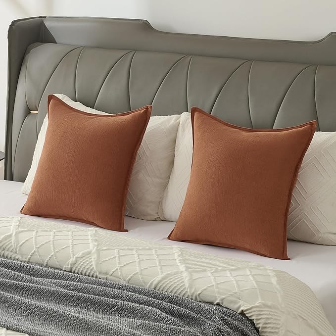 FUTEI Rust Chenille Throw Pillow Covers 18x18 Inch Set of 2,Edges Double-Stitched Cushion Cases,Modern Home Decor for Couch Living Room