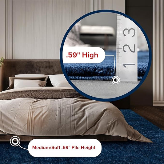 nuLOOM 8' x 10' Cozy Plush Area Rug, Machine Washable, Non-Slip, Soft Fluffy Shag Carpet for Living Room Bedroom Kids Room Nursery Home Decor, Loni Navy