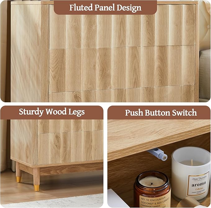 Fluted 3 Drawer Dresser, 31.5" Wide Modern Storage Chest of Drawers, Wood Drawer Organizer for Bedroom, Living Room, Hallway