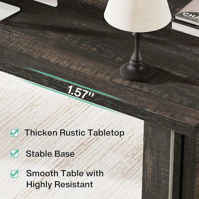Tribesigns 63-inch Executive Desk, Vintage Office Computer Desk with Large Tabletop, Farmhouse Wood Writing Conference Table Workstation for Home Office, Study, Dark Gray