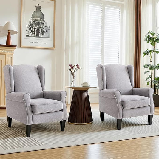 Accent Chair for Living Room Set of 2, High Back Reading Armchairs with Removable Seat Cushion, Mid-Century Single Couch in Fabric, Modern Ergonomic Wingback Chair for Bedroom,Club, Balcony