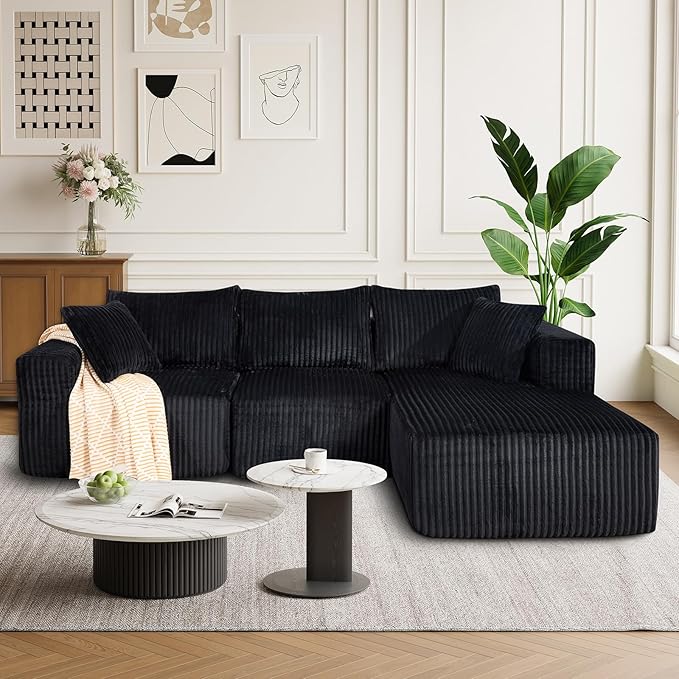 102" Modern Modular Sectional Sofa,Cloud Sectional Couch with Chaise,Deep Seat Boneless Sofa,Comfy Upholstered L-Shape Couch for Living Room,No Assembly Required,Black