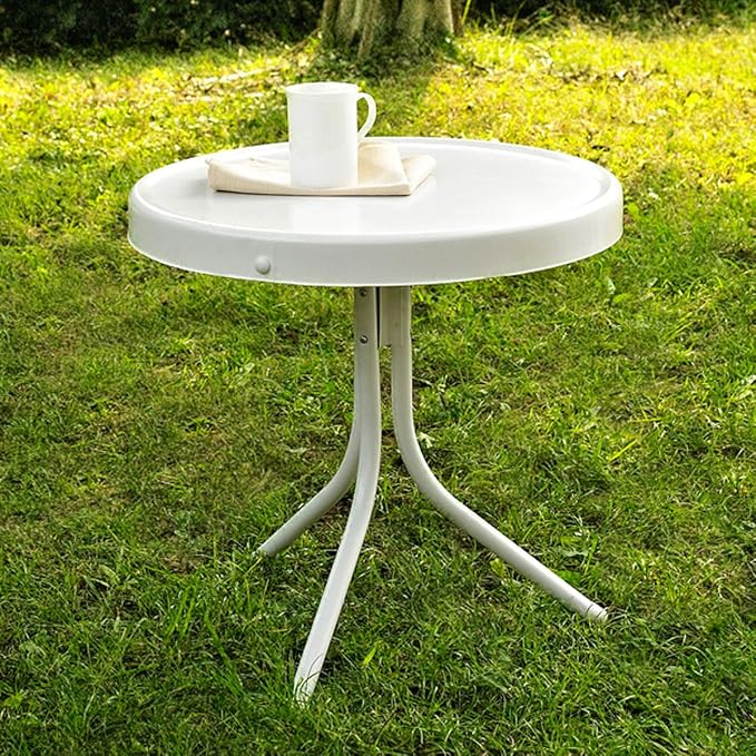 Crosley Furniture Griffith Weather Resistant Retro Metal Outdoor Side Table for Patio, Deck, Porch, Alabaster White
