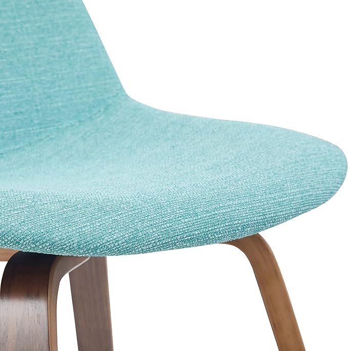 SIMPLIHOME Randolph Counter Stools (Set of 2) - 28 Inch Seat Height Upholstered Bentwood Kitchen Seats in Aqua Blue Linen Look Fabric, Mid Century Modern Seating with Curved Backrest and Footrest