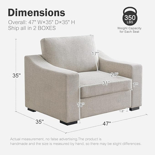 ABCASA 47" W Oversized Accent Chair, Comfy Upholstered Sofa Chair with Large Seat and Wide Armrest, Pet-Friendly Modern Lounge Armchair for Living Room/Apartment/Bedroom, Premium Linen, Oatmeal